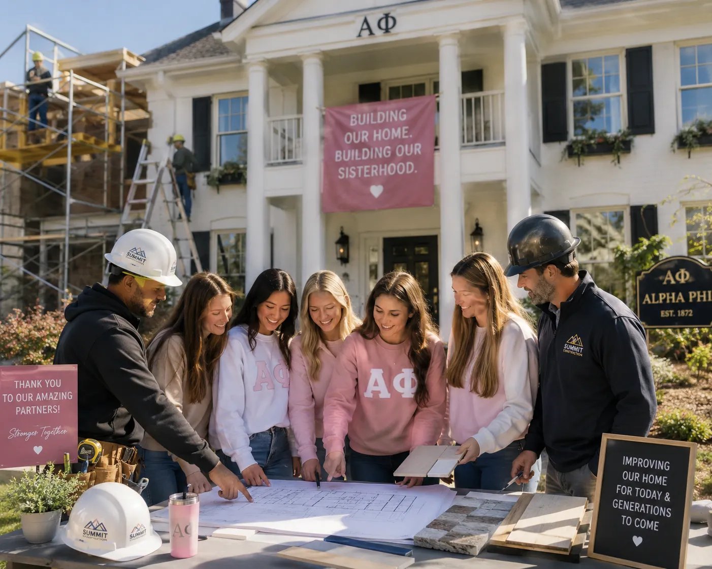 Sorority sisters reviewing renovation and financial plans together